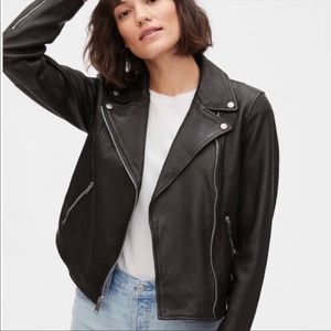 GAP Black Vegan Leather Jacket NWT Faux Fur Removable Collar